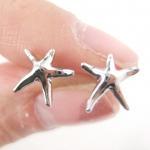 Simple Starfish Star Shaped Stud Earrings in Silver