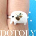 Adjustable Elephant Animal Ring in Silver with Gold Heart Shaped Ears