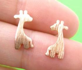 Giraffe Shape Animal Stud Earrings in Copper with Sterling Silver Posts