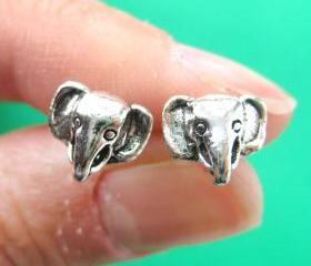 Small Elephant Animal Stud Earrings in Sterling Silver
