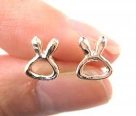 Small Rabbit Bunny Outline Animal Stud Earrings in Light Gold