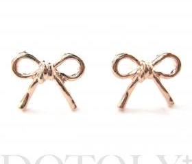 Simple Bow Tie Ribbon Knot Shaped Stud Earrings in Light Gold