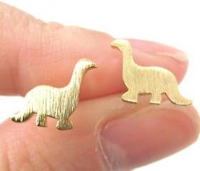 Dinosaur Shape Animal Stud Earrings in Gold with Sterling Silver Posts