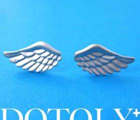 Angel Wings Feather Stud Earrings in Sterling Silver