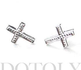 Small Cross Shaped Stud Earrings Non Allergenic Plastic Post