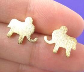 Simple Elephant Animal Stud Earrings in Gold with Sterling Silver Earring Posts