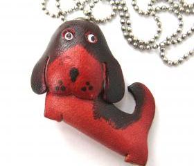 Faux Leather Puppy Dog Animal Charm Necklace with Mobile Strap