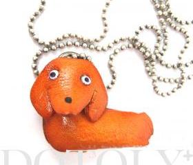 Faux Leather Dachshund Puppy Dog Animal Charm Necklace with Mobile Strap