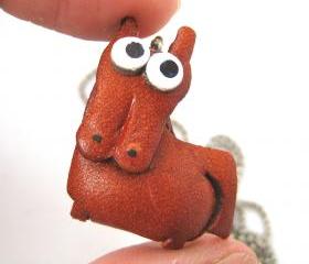 Faux Leather Camel Horse Animal Charm Necklace with Mobile Strap