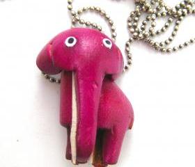Faux Leather Elephant Animal Charm Necklace with Mobile Strap