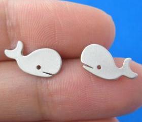 Cute Simple Whale Animal Stud Earrings in Sterling Silver
