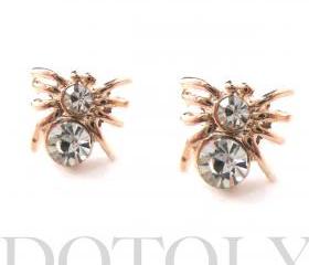 Small Spider Tarantula Insect Bug Animal Stud Earrings with Rhinestone