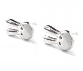 Small Rabbit Bunny Animal Stud Earrings in Silver