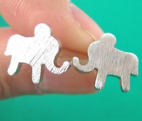 Simple Elephant Animal Silhouette Stud Earrings in Sterling Silver