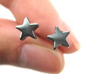 Small Star Shaped Night Sky Universe Stud Earrings in Dark Silver