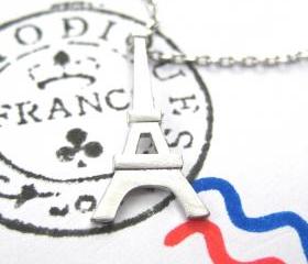 Paris France Eiffel Tower Travel Necklace in Sterling Silver