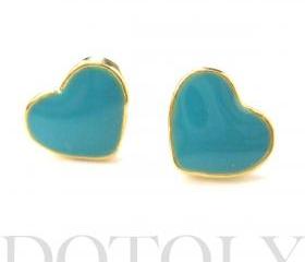 Small Heart Shaped Stud Earrings in Turquoise on Gold