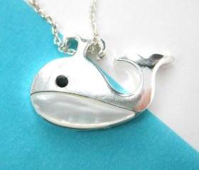 Whale Sea Animal Charm Necklace in Silver with Pearl Detail