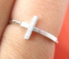 Simple Cross Shaped Ring in Sterling Silver - Size 6 ONLY
