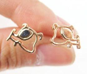 Cute Puppy Dog Silhouette Animal Stud Earrings in Rose Gold
