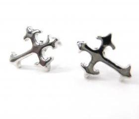 Fancy Cross Shaped Stud Earrings in Silver