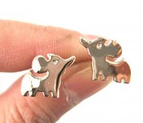 Elephant Silhouette Animal Stud Earrings in Rose Gold