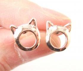 Cute Kitty Cat Ears Animal Shaped Stud Earrings in Rose Gold