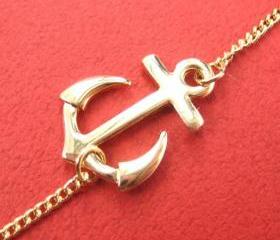 Simple Anchor Nautical Navy Inspired Necklace in Gold