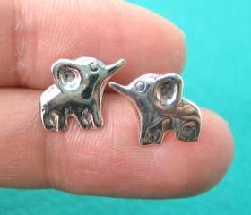 Cute Elephant Animal Stud Earrings in Sterling Silver