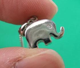 Small Simple Elephant Animal Charm Necklace in Silver