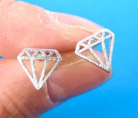 Diamond Shaped Stud Earrings in Sterling Silver