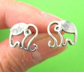 Elephant Cut Out Animal Stud Earrings in Sterling Silver