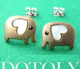 Cute Elephant Earrings in Dark Silver with Heart Ears - ALLERGY FREE