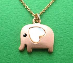 Small Elephant Animal Necklace in Light Copper with Heart ALLERGY FREE