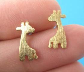 Giraffe Shape Animal Stud Earrings in Gold with Sterling Silver Posts
