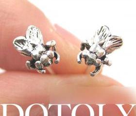 3D Sterling Silver Realistic Mosquito Fly Insect Animal Stud Earrings