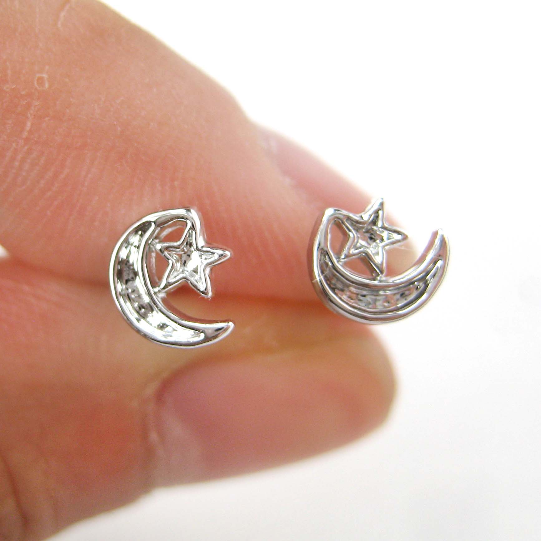 Small Moon And Stars Shaped Stud Earrings Non Allergenic Plastic Post